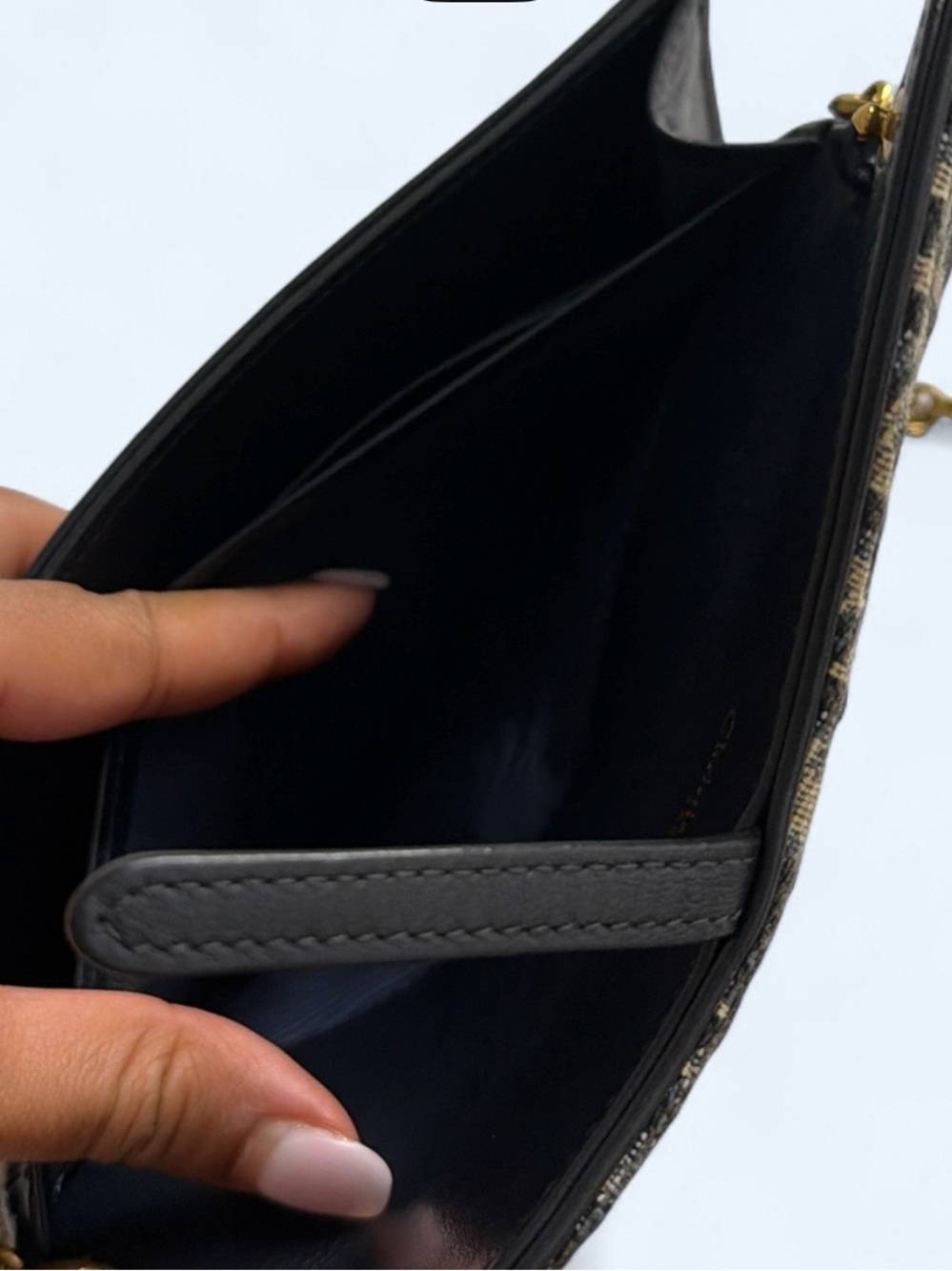 Authentic Dior Monogram Canvas Foldover Clutch in Beige/Black/Navy,Gold Hardware - Picture 8 of 8